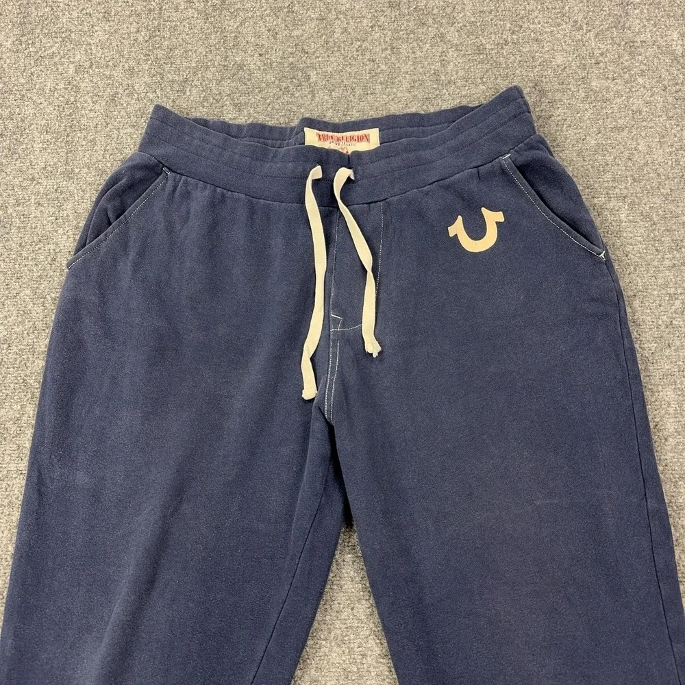 True Religion Sweatpants Mens Large Blue‎ Fleece Joggers Elastic Waist Pockets